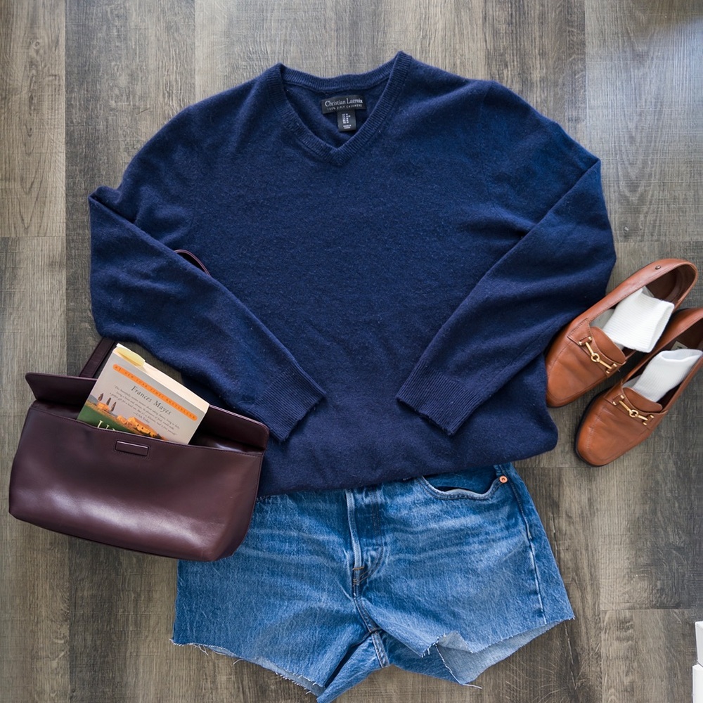 Christian Lacroix Deep Blue V-Neck Sweater 100% cashmere